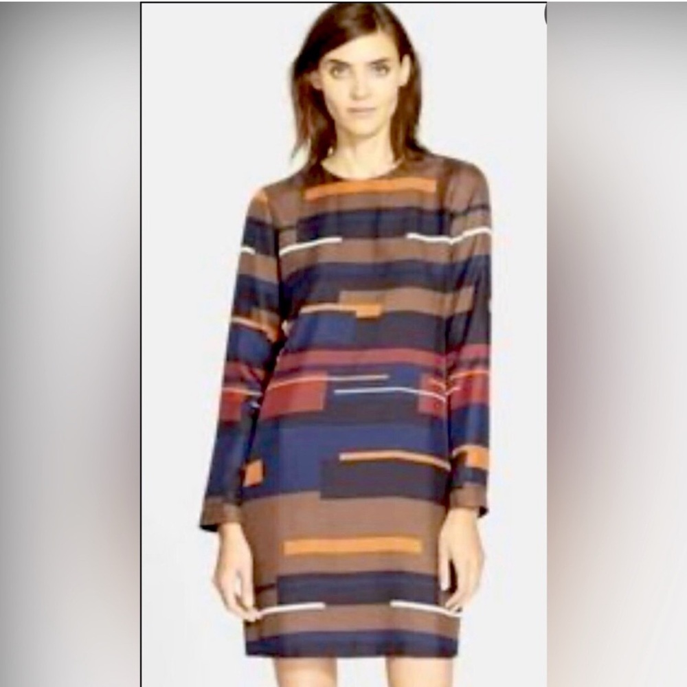 Theory Multicolor Striped Mini Dress - Navy, Brown, Orange